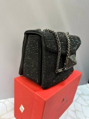کیف مجلسی نگین دار ولنتینو با بند زنجیری طلایی و طراحی لوکس