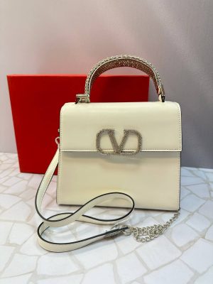 کیف دستی مجلسی ولنتینو مدل لوکس با دسته نگین‌دار و بند زنجیری