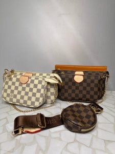 کیف سه‌تکه لویی ویتون زنانه مدل اسپرت کلاسیک | طراحی شطرنجی با بند زنجیری و برزنتی