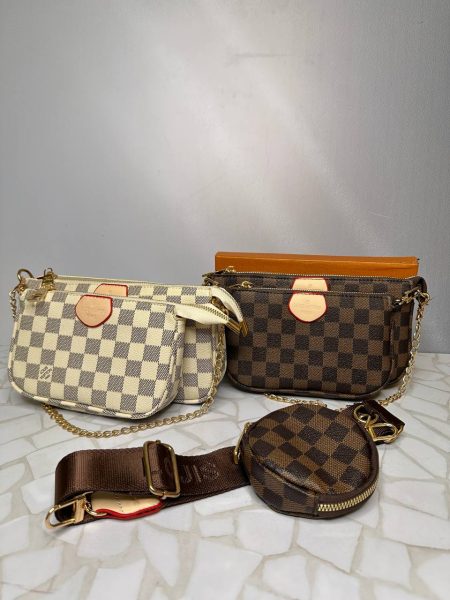 کیف سه‌تکه لویی ویتون زنانه مدل اسپرت کلاسیک | طراحی شطرنجی با بند زنجیری و برزنتی