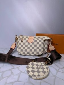 کیف سه‌تکه لویی ویتون زنانه مدل اسپرت کلاسیک | طراحی شطرنجی با بند زنجیری و برزنتی