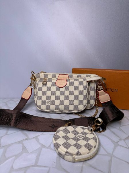 کیف سه‌تکه لویی ویتون زنانه مدل اسپرت کلاسیک | طراحی شطرنجی با بند زنجیری و برزنتی