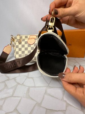 کیف سه‌تکه لویی ویتون زنانه مدل اسپرت کلاسیک | طراحی شطرنجی با بند زنجیری و برزنتی