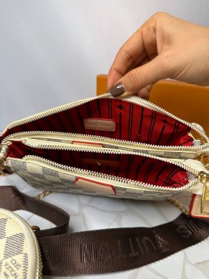 کیف سه‌تکه لویی ویتون زنانه مدل اسپرت کلاسیک | طراحی شطرنجی با بند زنجیری و برزنتی