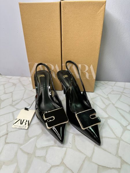 کفش مجلسی پاشنه بلند زارا مشکی و کرم ZARA